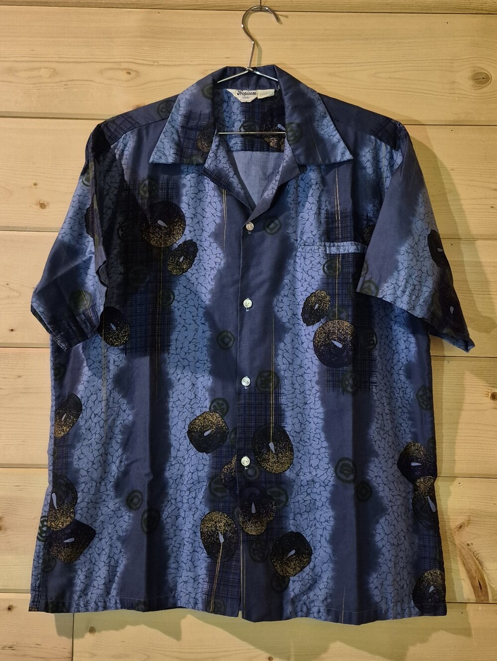 Vintage Tropicana Hawaii Men's Blue Patterned Casual Button Down Shirt L 23x28